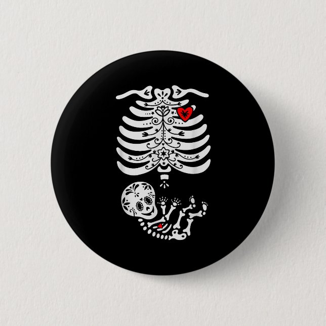 Sugar Skull Skeleton Halloween Pregnancy Annouceme 6 Cm Round Badge (Front)