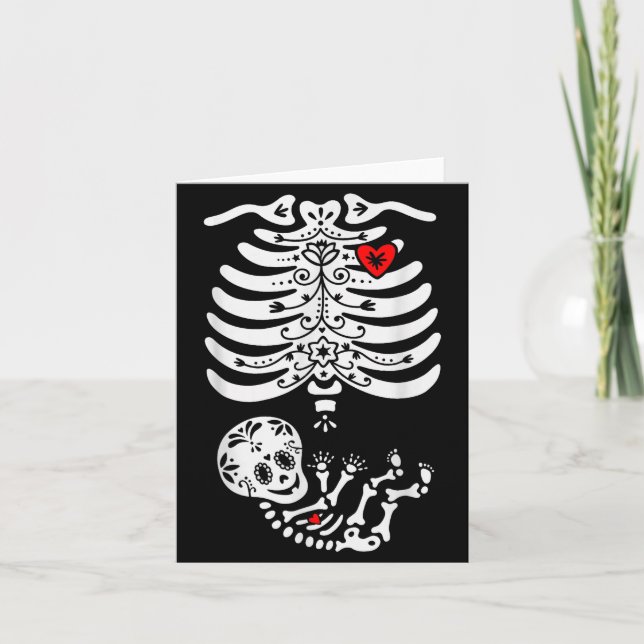 Sugar Skull Skeleton Halloween Pregnancy Annouceme Card (Front)
