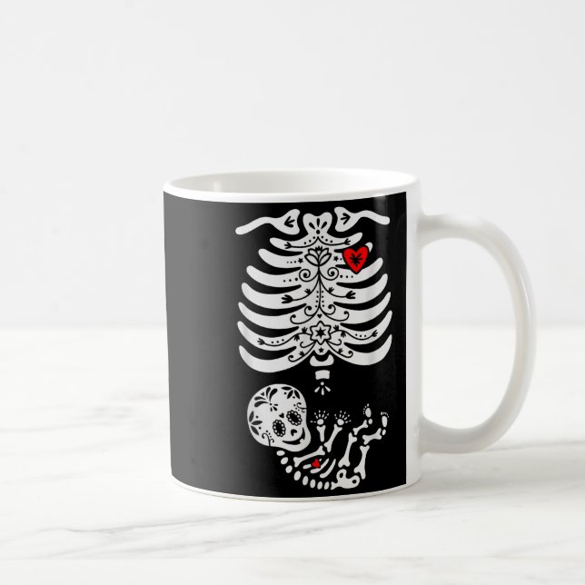 Sugar Skull Skeleton Halloween Pregnancy Annouceme Coffee Mug (Right)