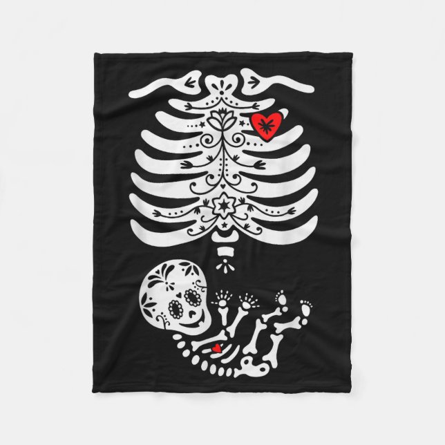 Sugar Skull Skeleton Halloween Pregnancy Annouceme Fleece Blanket (Front)