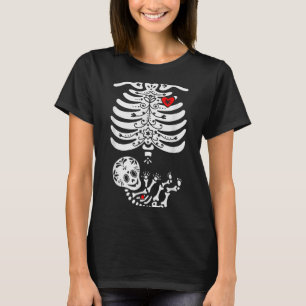Sugar Skull Skeleton Halloween Pregnancy Annouceme T-Shirt