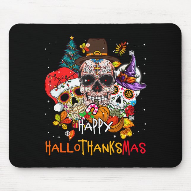Sugar-skull Skeleton Halloween Xmas Happy Hallotha Mouse Mat (Front)