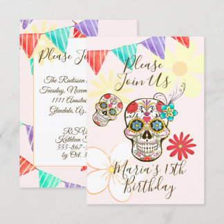Sugar Skull Soft Peach Rose Hippy Floral Invitatio Invitation