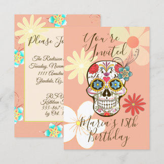 Sugar Skull Soft Peach Rose Hippy Floral Invitation
