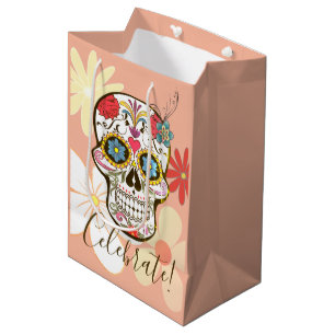 Sugar Skull Soft Petty Peach Rose Hippy Floral Medium Gift Bag