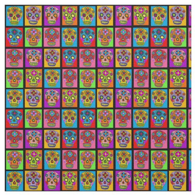 Sugar Skull Squares Fabric (Swatch)