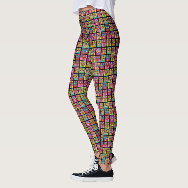 Sugar Skull Squares Leggings (Left)