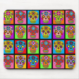 Sugar Skull Squares Mouse Mat