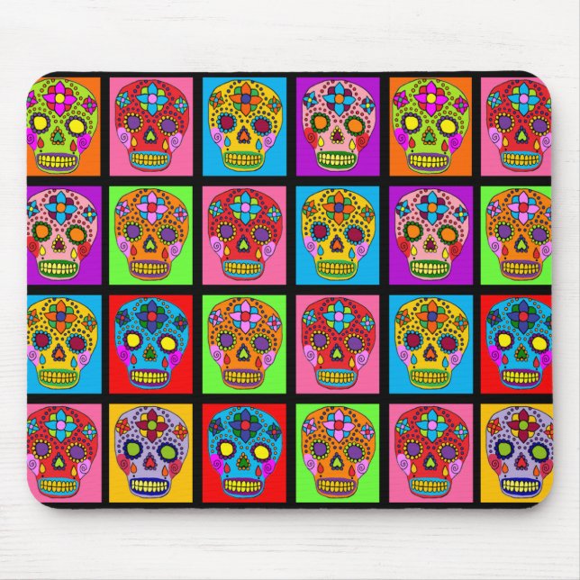 Sugar Skull Squares Mouse Mat (Front)