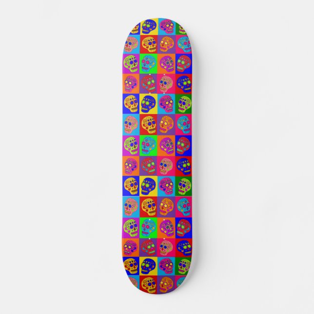 Sugar Skull Squares Skateboard (Front)