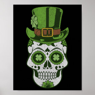 Sugar Skull St Paddys Day Lucky Shamrock Vintage M Poster