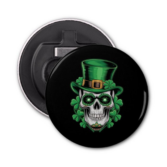 Sugar Skull St Patrick Day Lucky Shamrock  Bottle Opener (Front)