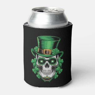 Sugar Skull St Patrick Day Lucky Shamrock  Can Cooler