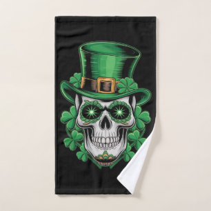 Sugar Skull St Patrick Day Lucky Shamrock  Hand Towel