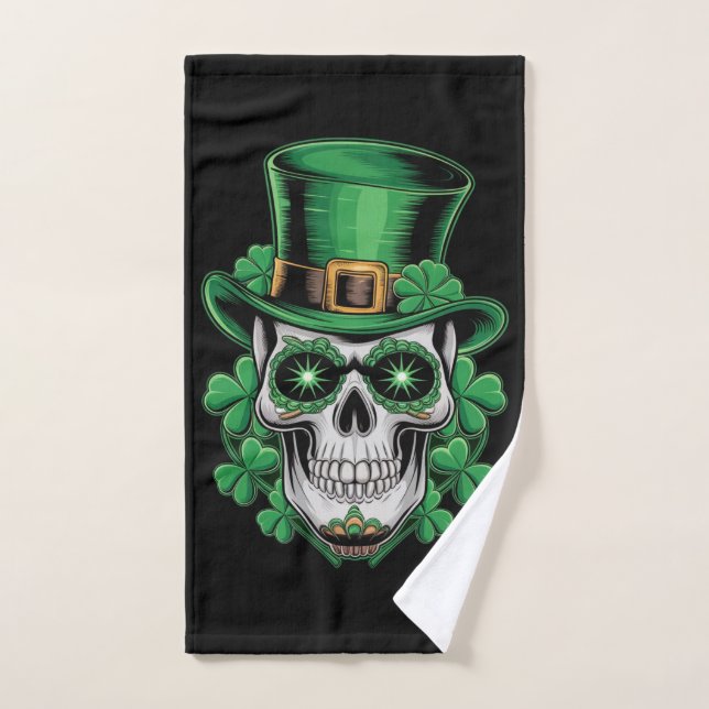 Sugar Skull St Patrick Day Lucky Shamrock  Hand Towel (Hand Towel)