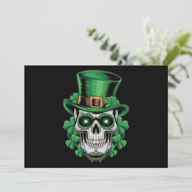 Sugar Skull St Patrick Day Lucky Shamrock  Invitation (Standing Front)
