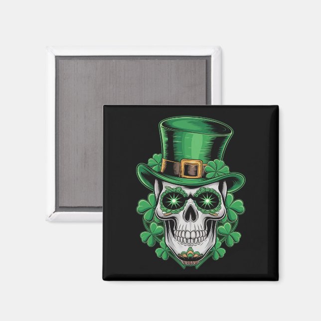 Sugar Skull St Patrick Day Lucky Shamrock  Magnet (Front/Back)