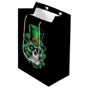 Sugar Skull St Patrick Day Lucky Shamrock  Medium Gift Bag