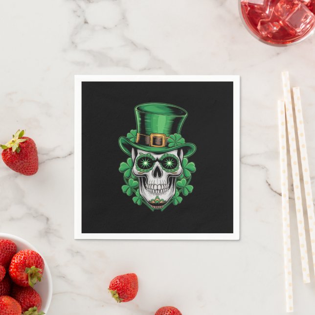 Sugar Skull St Patrick Day Lucky Shamrock  Napkin (Insitu)