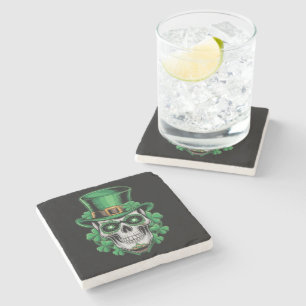 Sugar Skull St Patrick Day Lucky Shamrock Stone Coaster