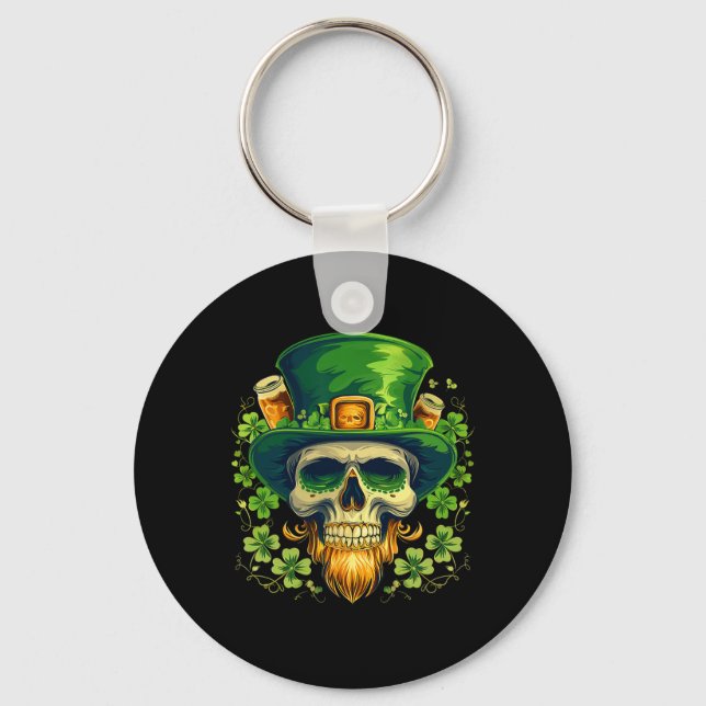 Sugar Skull St Patricks Day Irish Skull Leprechaun Key Ring (Front)