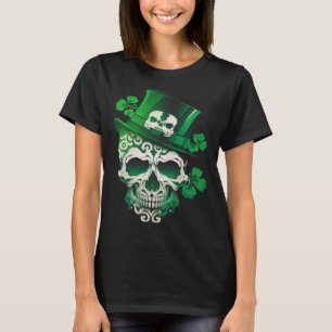 Sugar Skull St Patricks Day Irish Skull Leprechaun T-Shirt