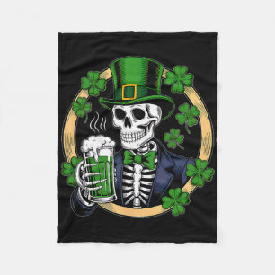 Sugar Skull St Patricks Day Men Women Funny Beer D Fleece Blanket
