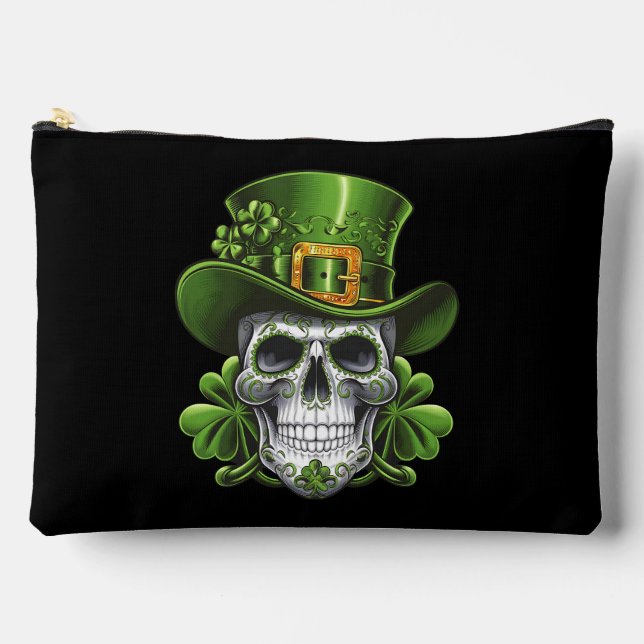 Sugar Skull St Patrick's Day Shamrock Accessory Pouch (Front)