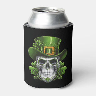 Sugar Skull St Patrick's Day Shamrock Can Cooler