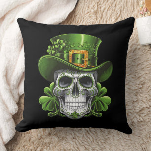 Sugar Skull St Patrick's Day Shamrock Cushion