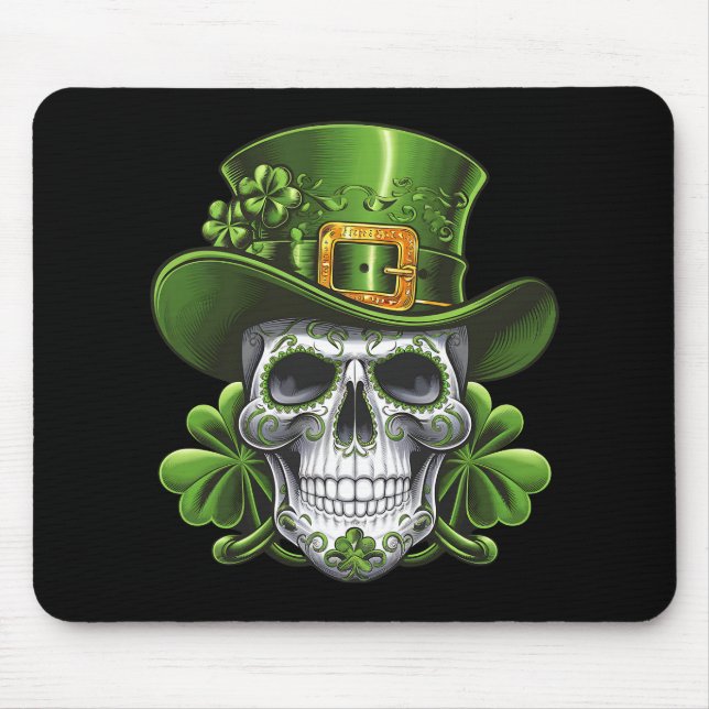 Sugar Skull St Patrick's Day Shamrock Mouse Mat (Front)
