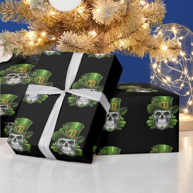 Sugar Skull St Patrick's Day Shamrock Wrapping Paper (Holidays)
