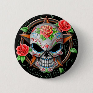 Sugar Skull Star, black 6 Cm Round Badge