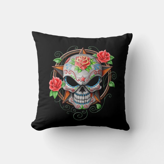 Sugar Skull Star, black Cushion (Front)