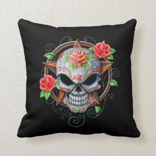 Sugar Skull Star, black Cushion