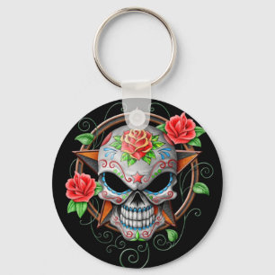 Sugar Skull Star, black Key Ring
