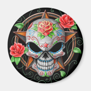 Sugar Skull Star, black Magnet
