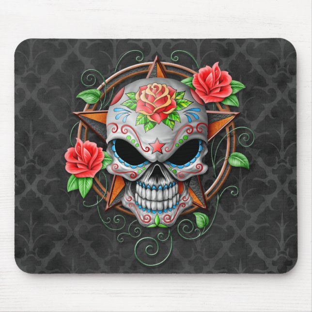 Sugar Skull Star, gray Mouse Mat (Front)