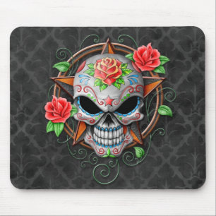 Sugar Skull Star, grey Mouse Mat