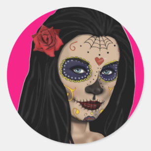 Sugar Skull Sticker Girl Pink-Day of The Dead
