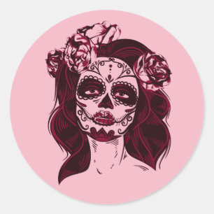 Sugar Skull Sticker Girl Pink -Day of The Dead