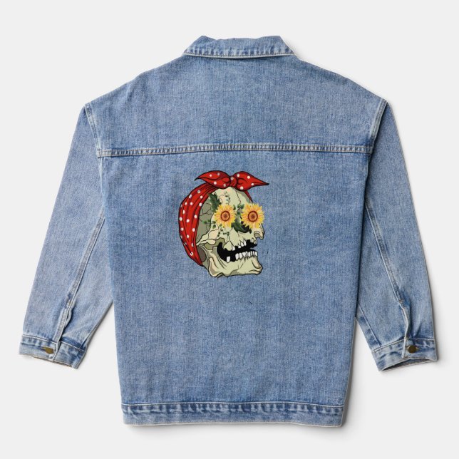 Sugar Skull Sunflower Floral Skulls Flowers Idea  Denim Jacket (Back)