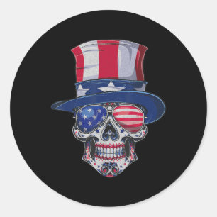 Sugar Skull Sunglasses USA Flag Memorial Day 4th o Classic Round Sticker