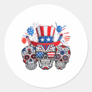 Sugar Skull Sungles Firework American Flag 4th Of Classic Round Sticker