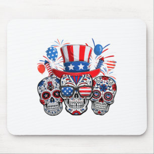 Sugar Skull Sungles Firework American Flag 4th Of  Mouse Mat