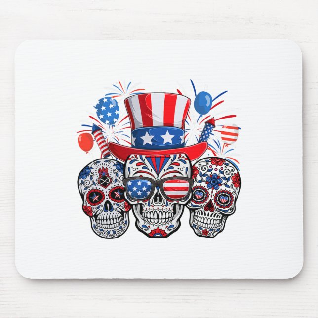 Sugar Skull Sungles Firework American Flag 4th Of  Mouse Mat (Front)