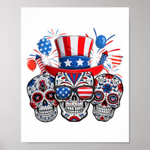 Sugar Skull Sungles Firework American Flag 4th Of  Poster