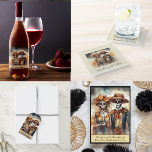 Sugar Skull Sweetheart, custom Square Paper Coaster