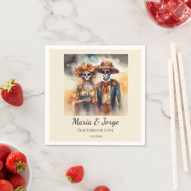 Sugar Skull Sweethearts, custom Napkin (Insitu)