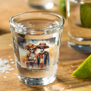 Sugar Skull Sweethearts, custom Shot Glass